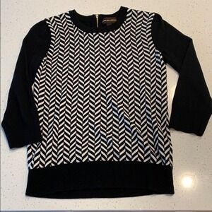 Dana Buchman Women's S Black and White Chevron Sweater Zip Neck
